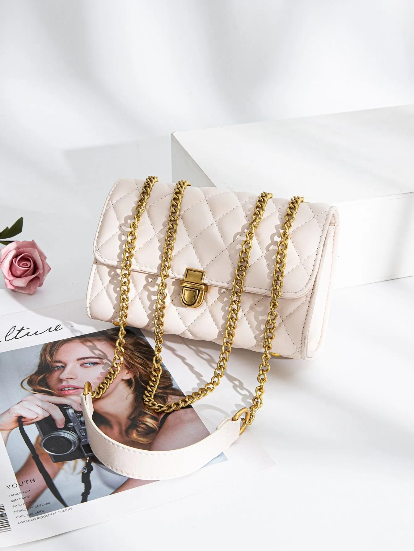 Quilted Push Lock Shoulder Bag