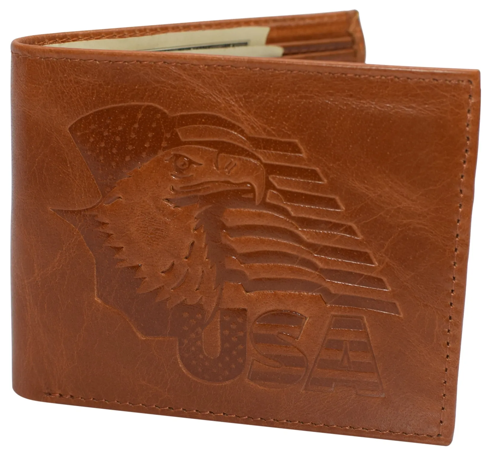 RFID Blocking Genuine Leather Men's Bifold Logo Debossed Wallets
