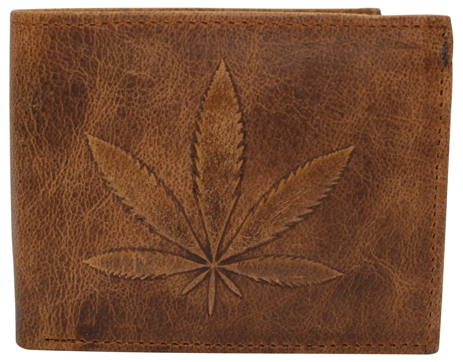 RFID Blocking Genuine Leather Men's Bifold Logo Debossed Wallets