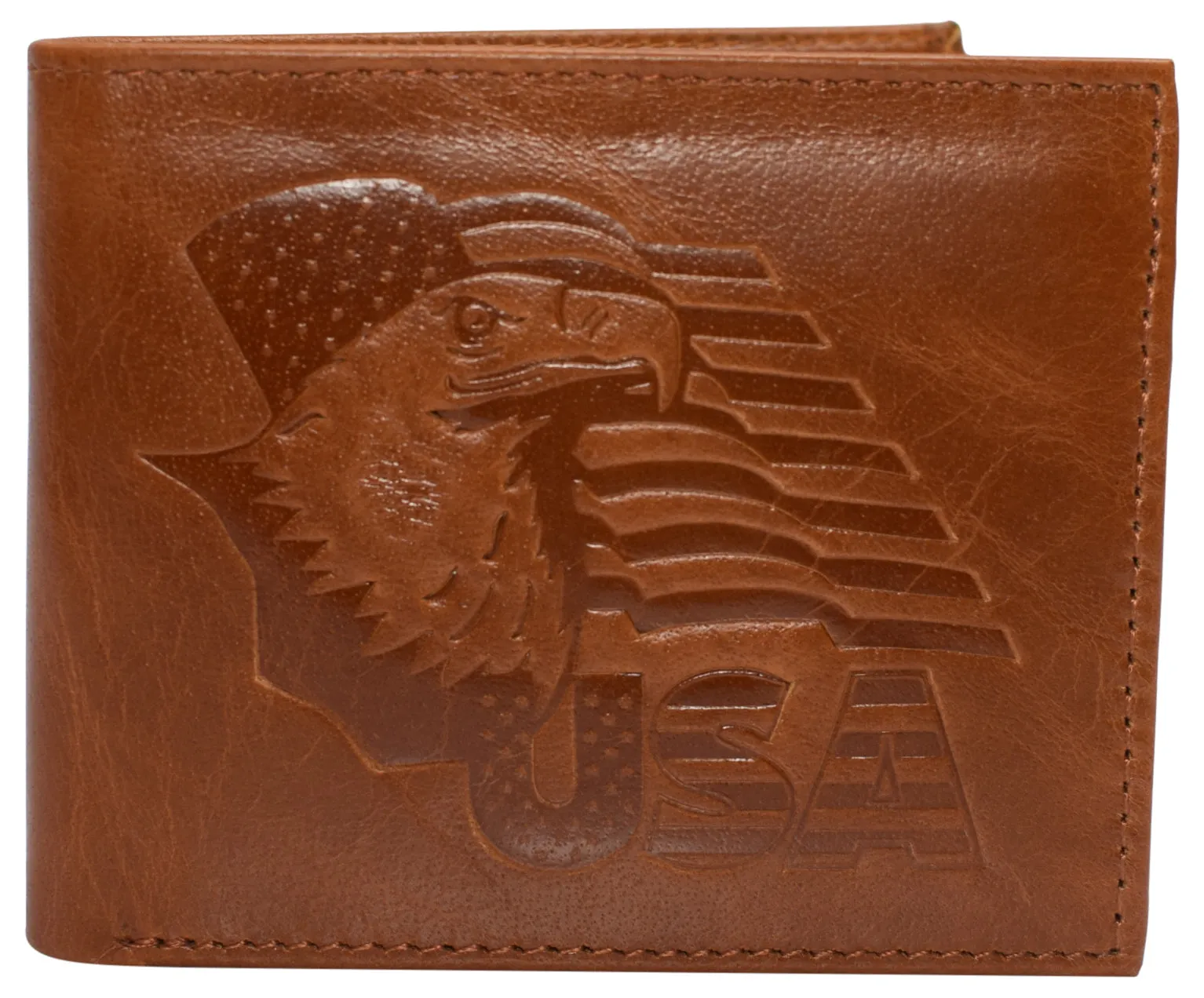 RFID Blocking Genuine Leather Men's Bifold Logo Debossed Wallets