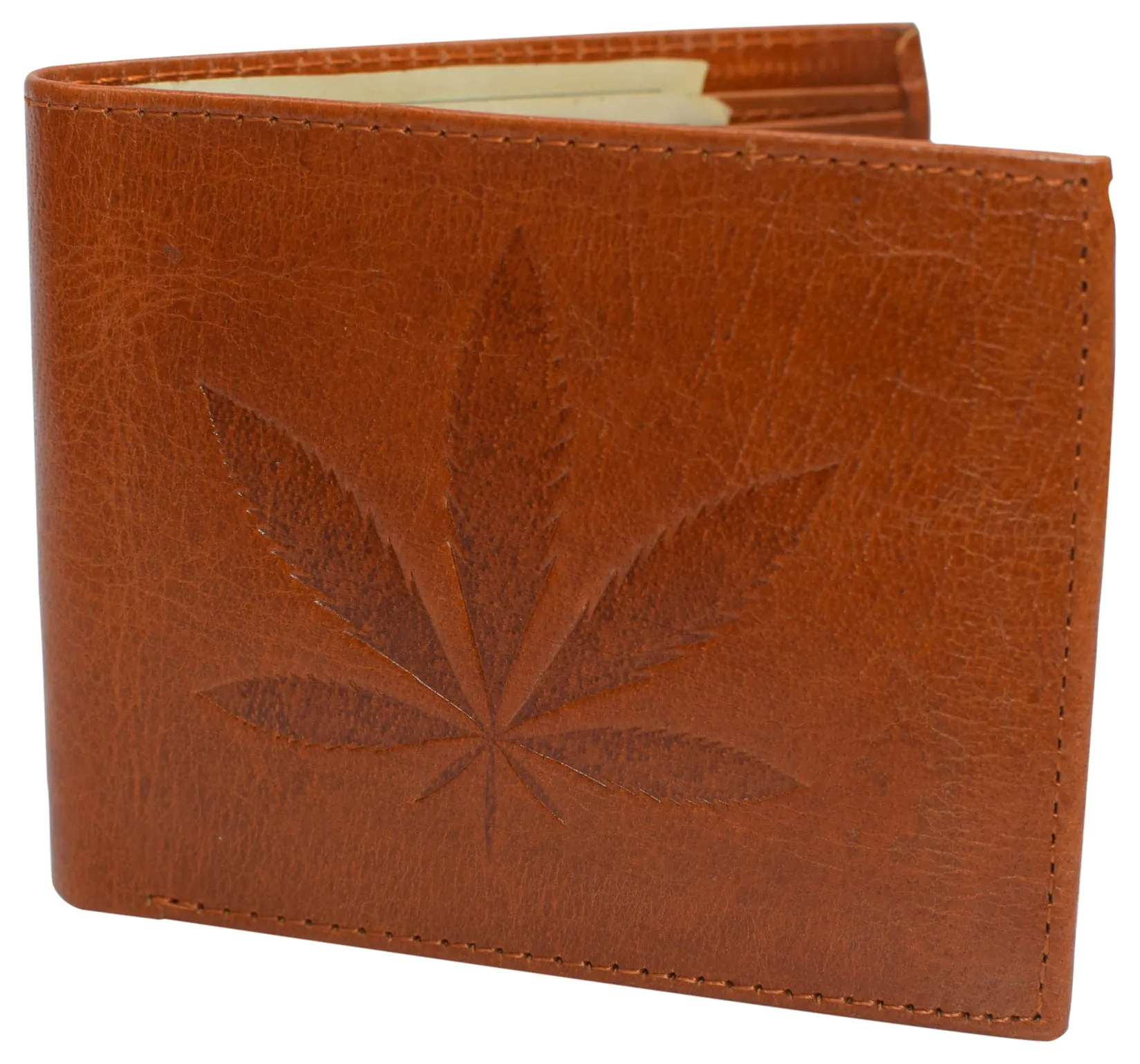 RFID Blocking Genuine Leather Men's Bifold Logo Debossed Wallets