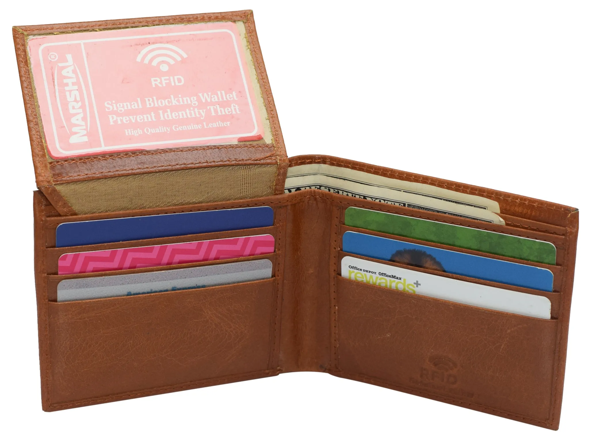 RFID Blocking Genuine Leather Men's Bifold Logo Debossed Wallets