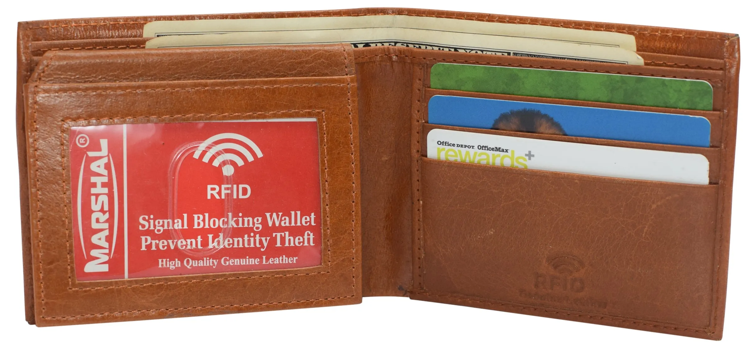 RFID Blocking Genuine Leather Men's Bifold Logo Debossed Wallets