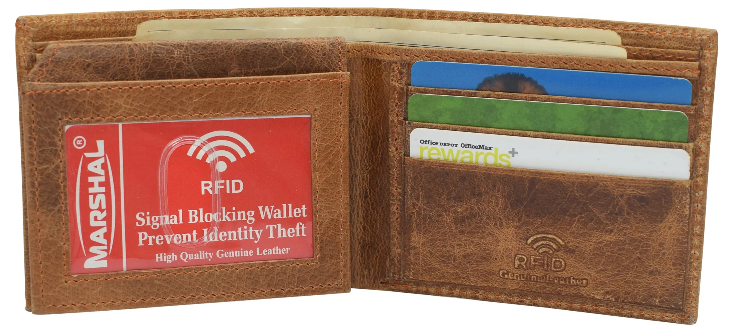RFID Blocking Genuine Leather Men's Bifold Logo Debossed Wallets