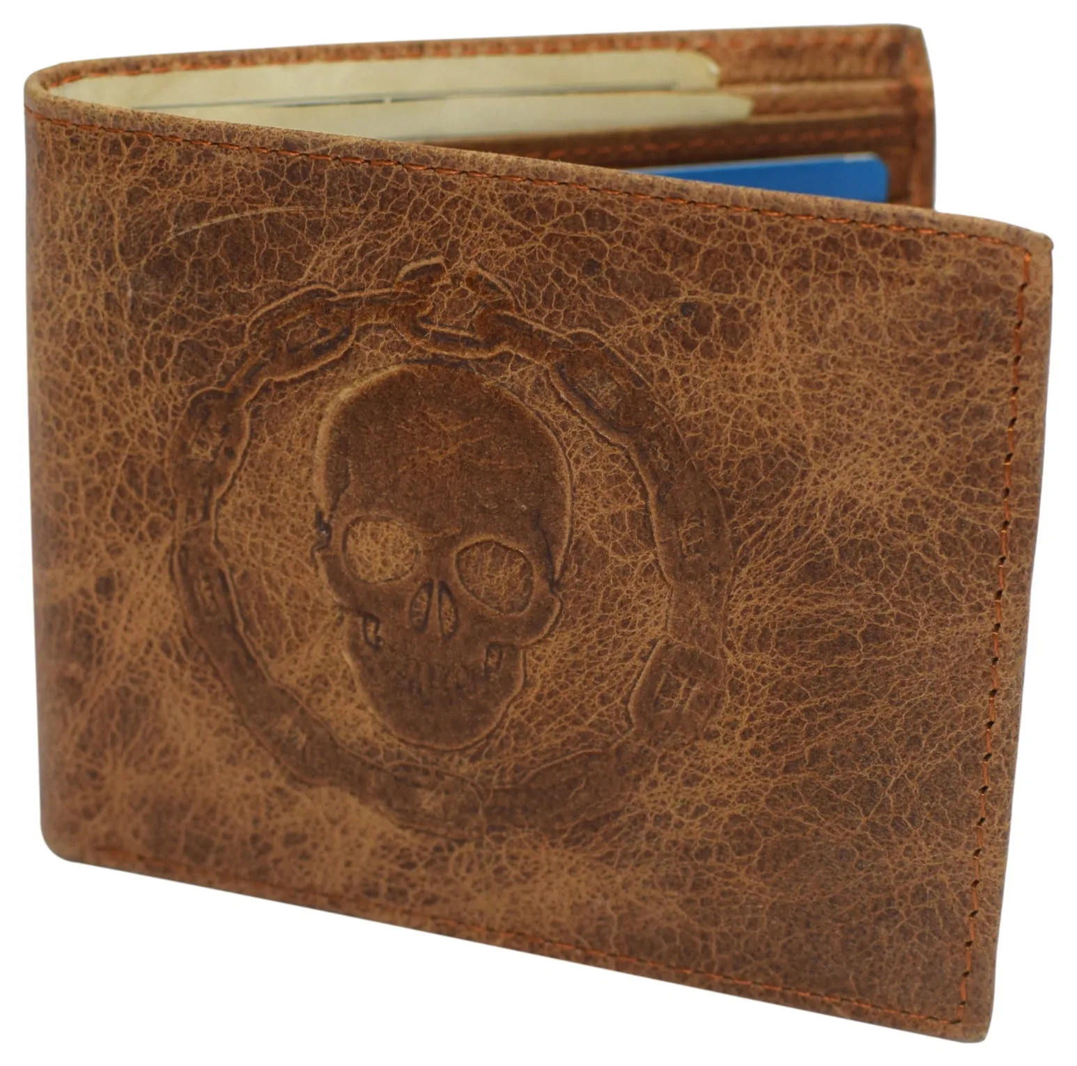 RFID Blocking Genuine Leather Men's Bifold Logo Debossed Wallets
