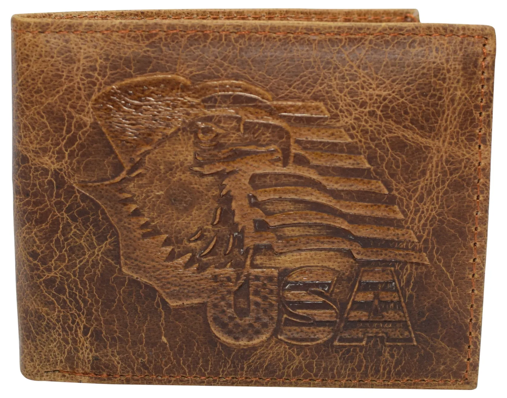 RFID Blocking Genuine Leather Men's Bifold Logo Debossed Wallets
