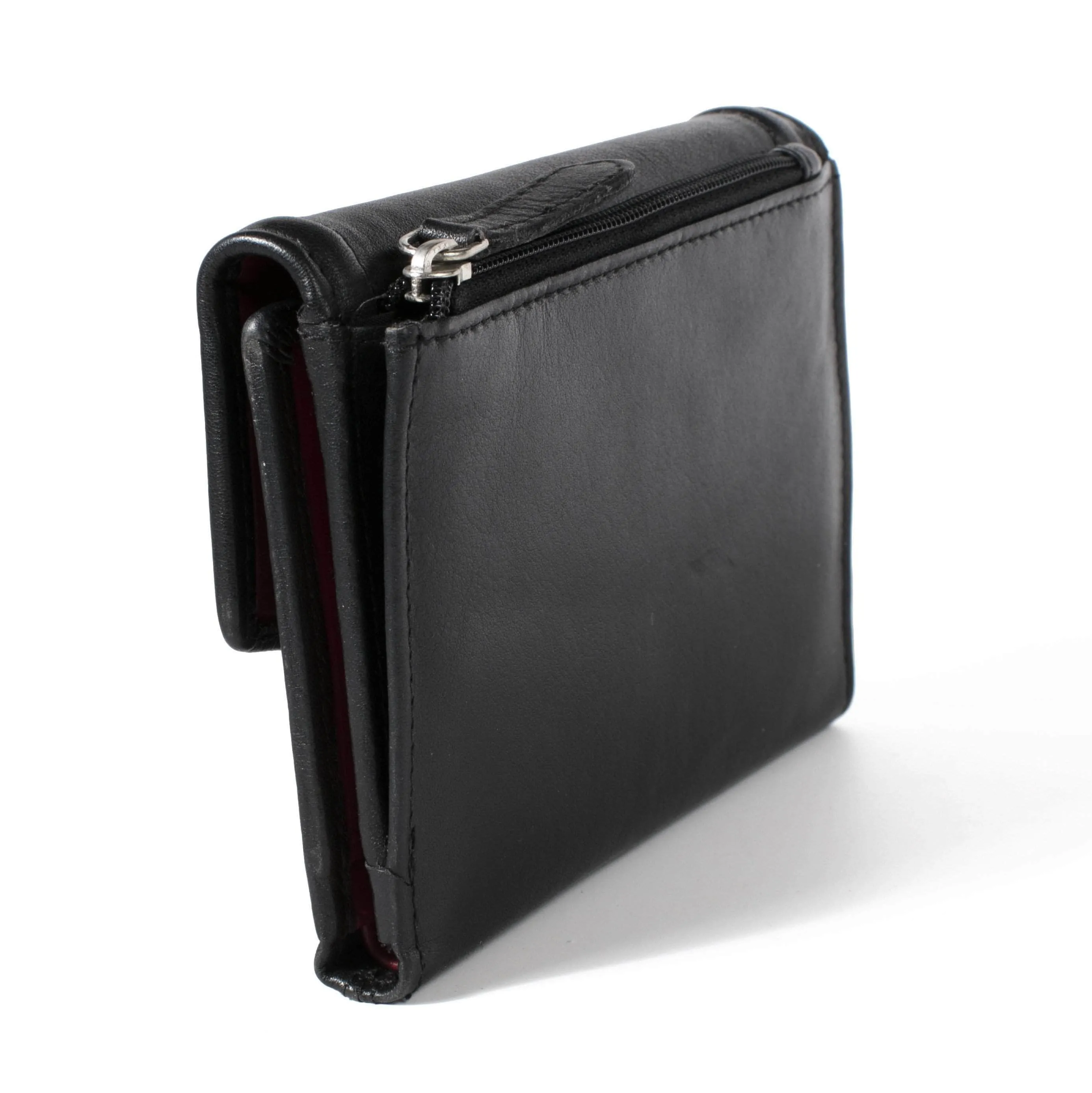 RFID Women's Wallet - Elegant Black and Red Leather Bifold