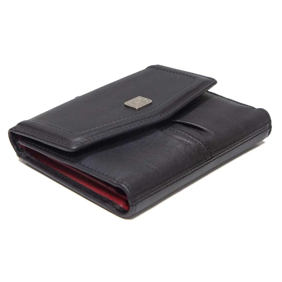 RFID Women's Wallet - Elegant Black and Red Leather Bifold