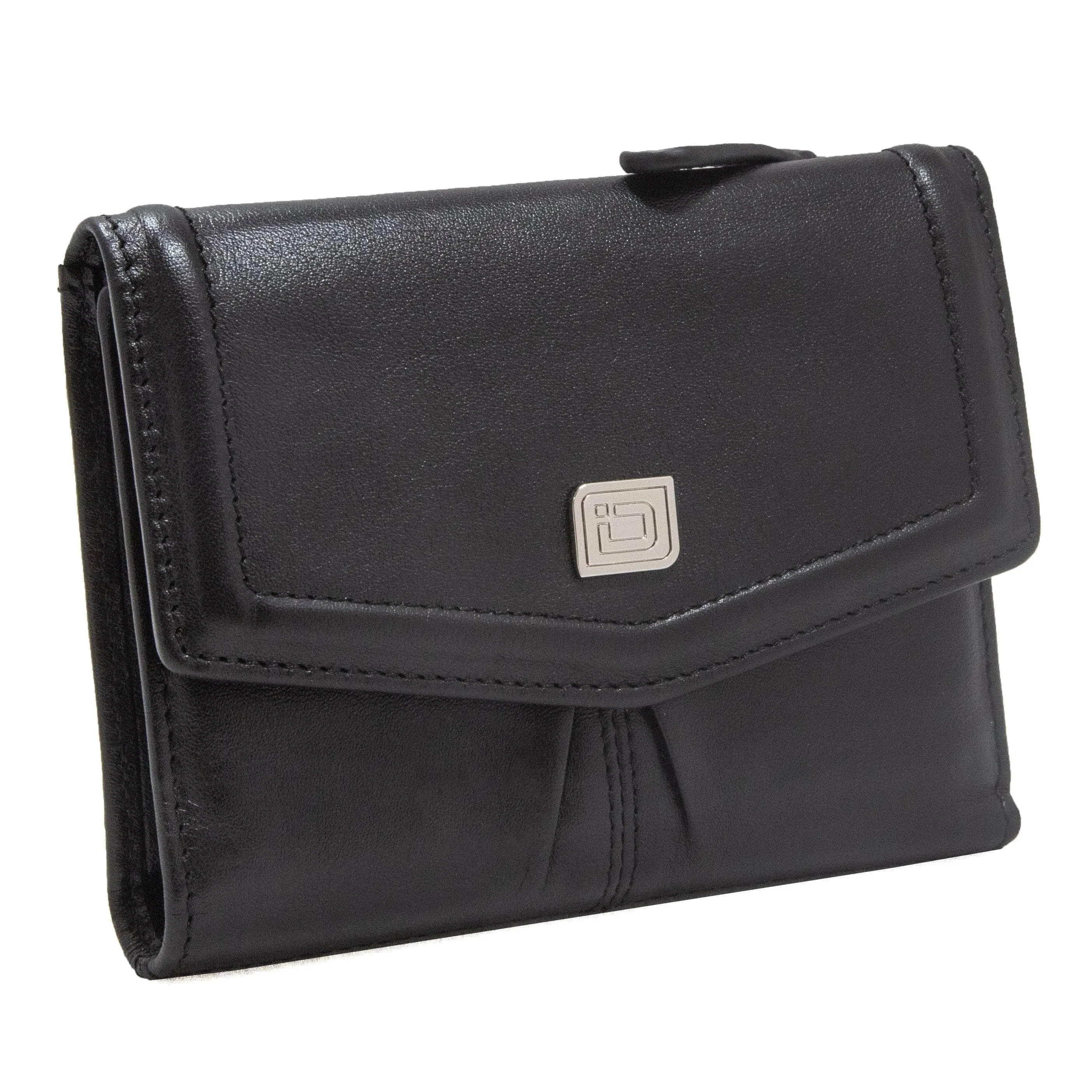 RFID Women's Wallet - Elegant Black and Red Leather Bifold