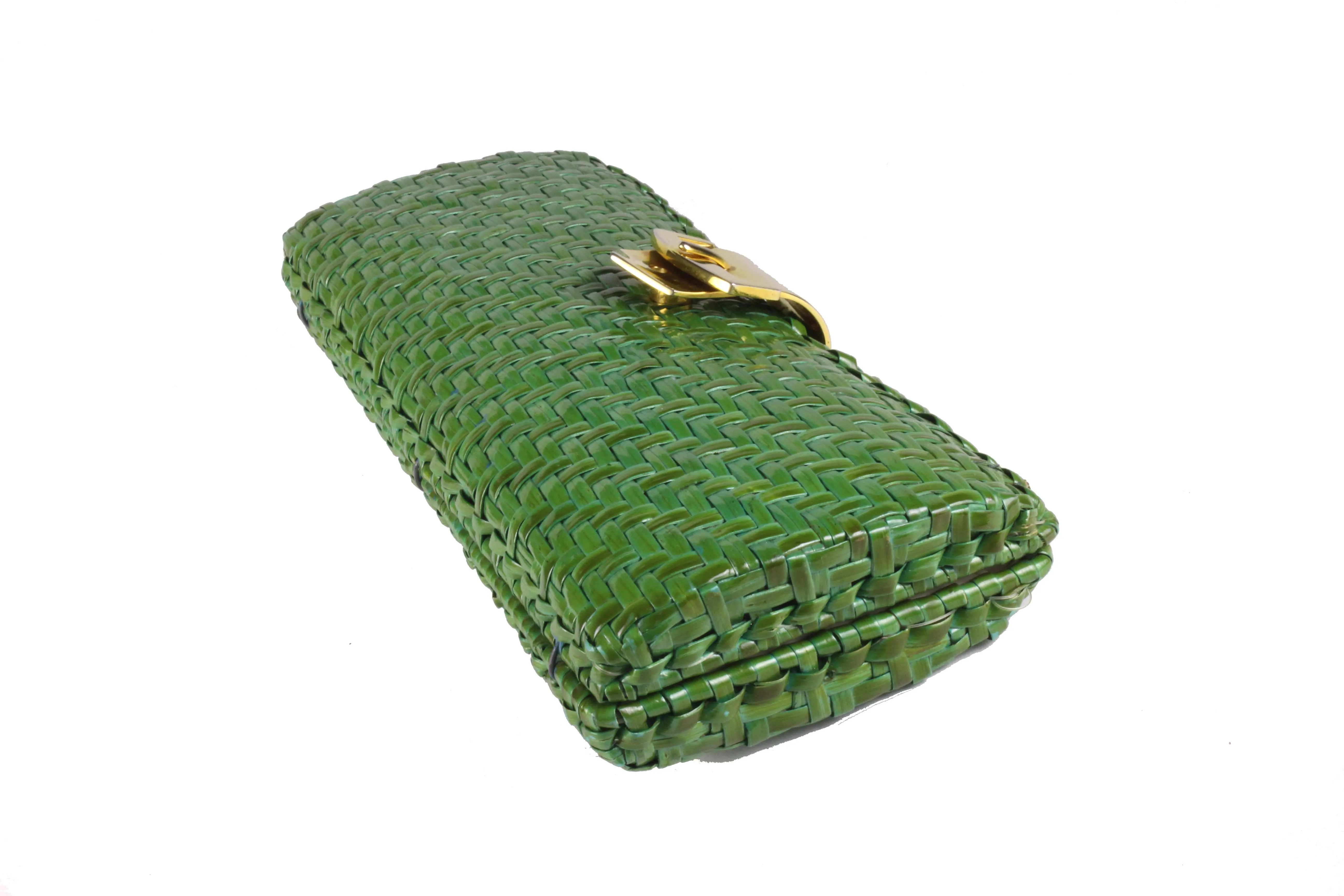 RODO green wicker clutch
