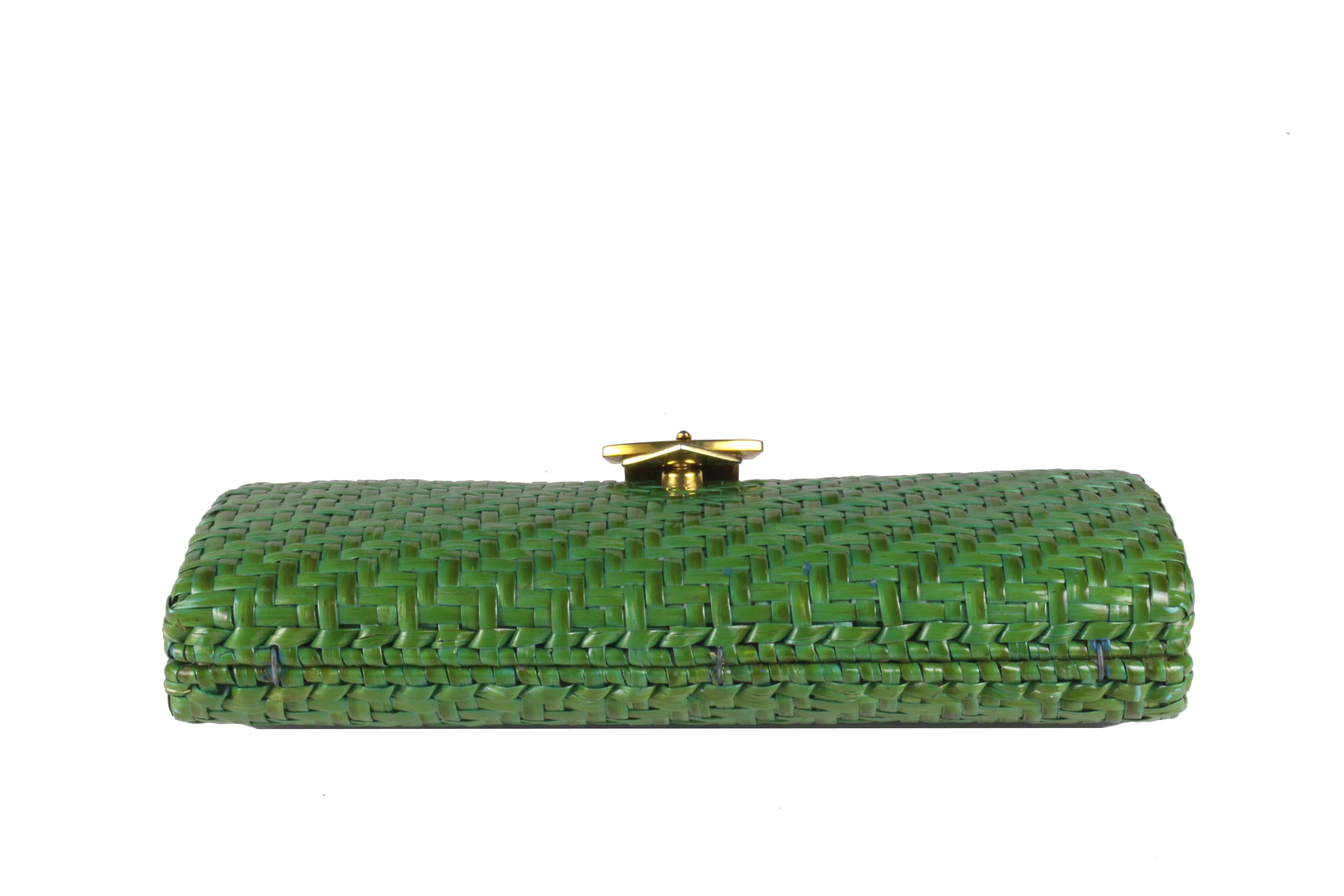 RODO green wicker clutch