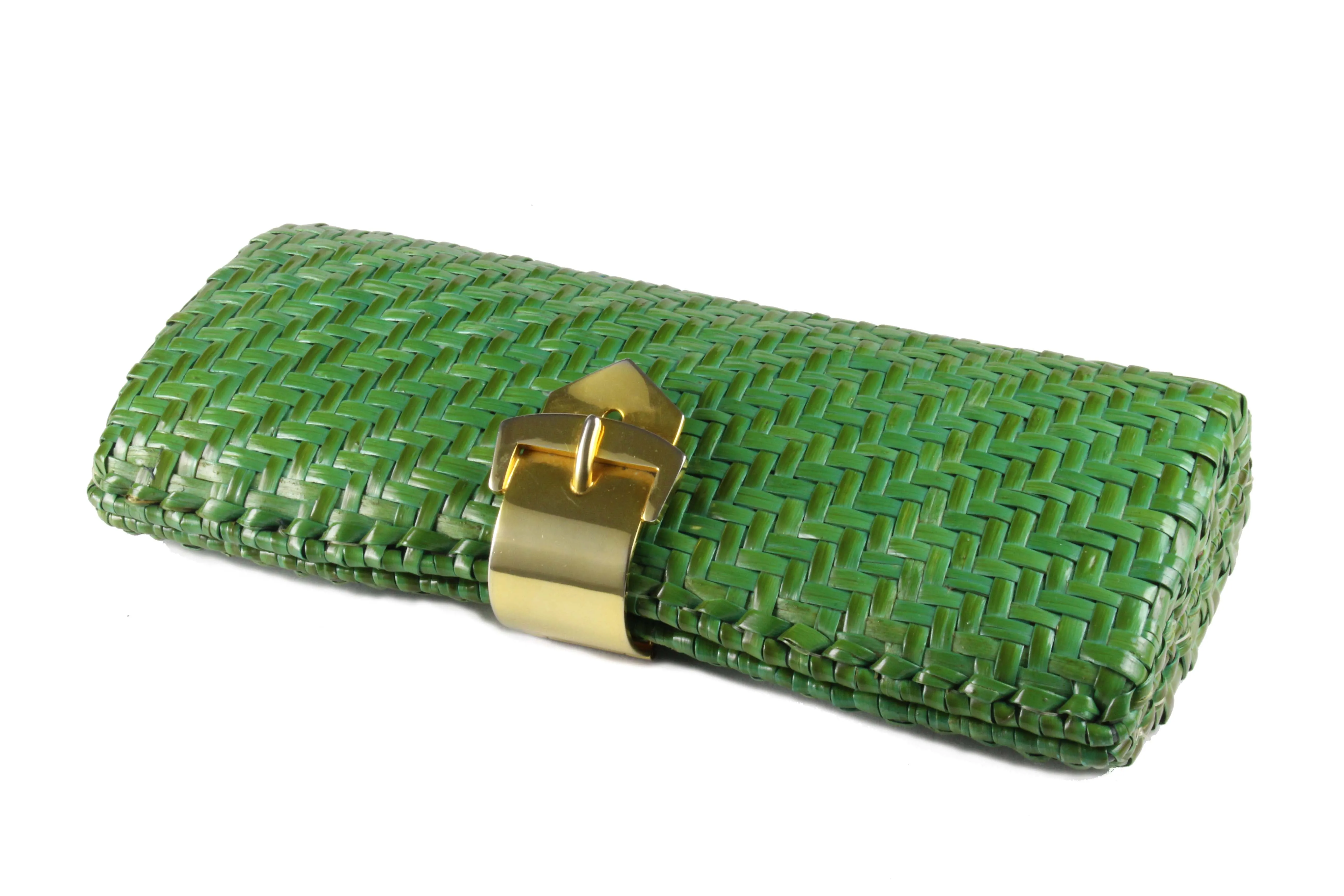 RODO green wicker clutch