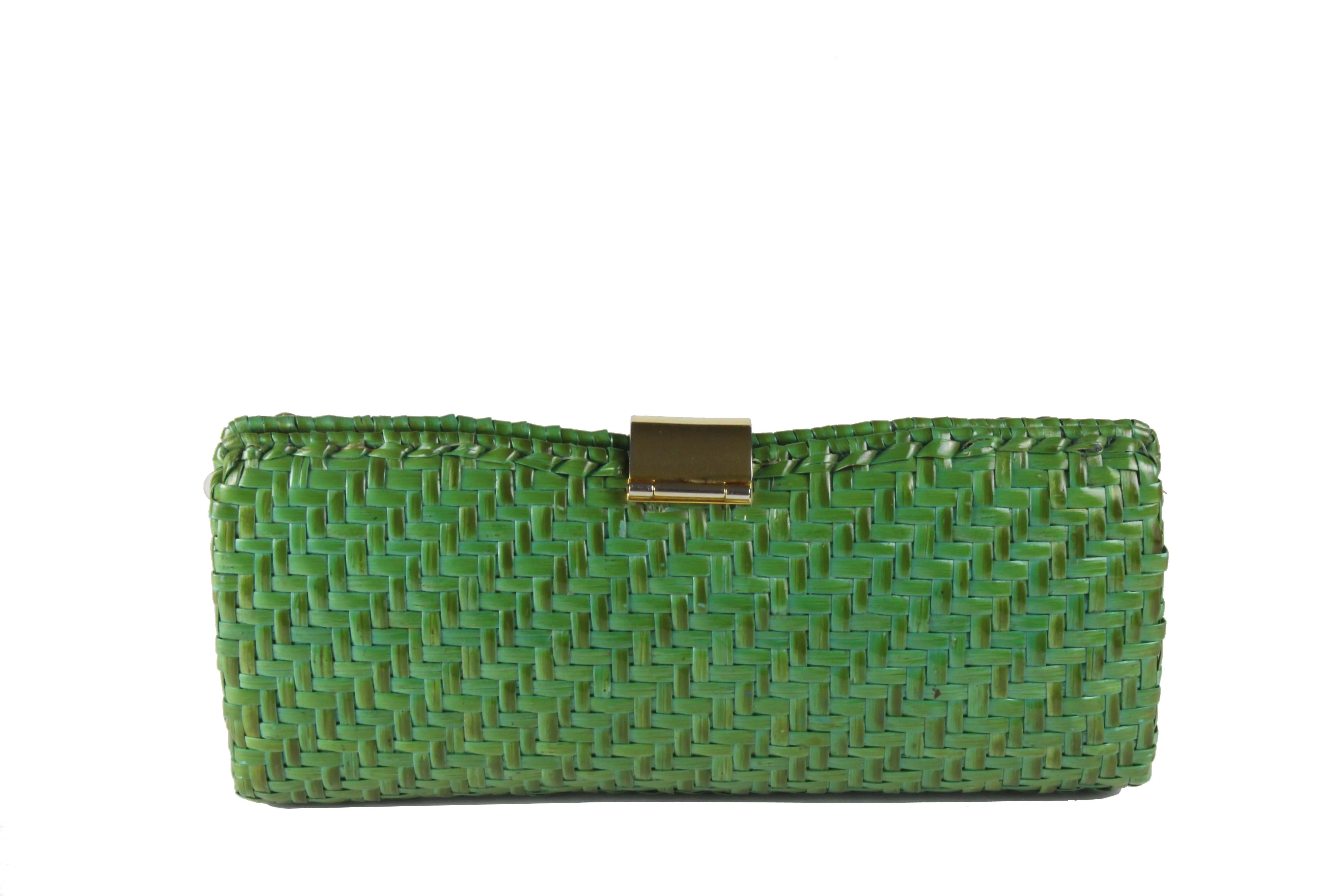 RODO green wicker clutch