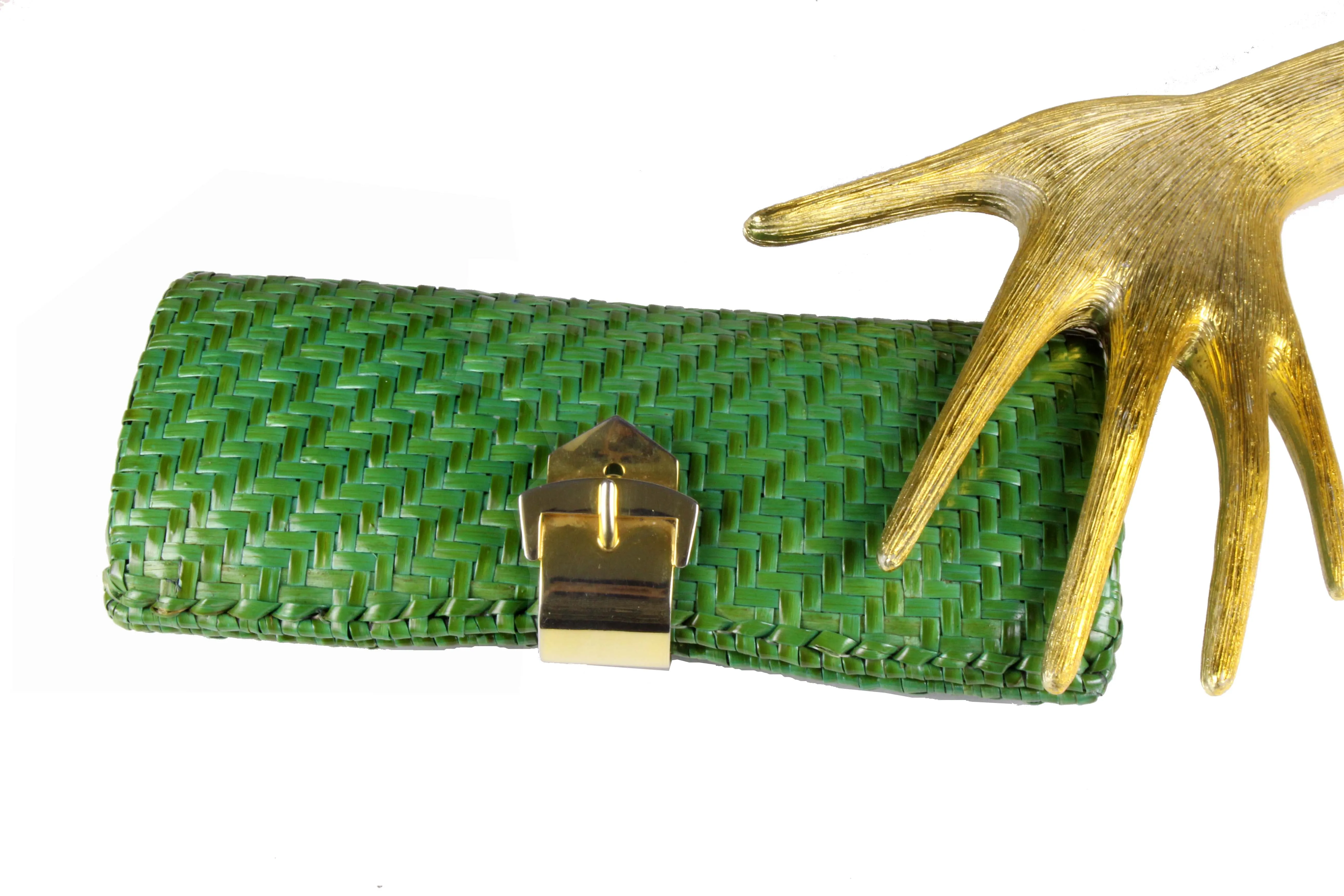 RODO green wicker clutch
