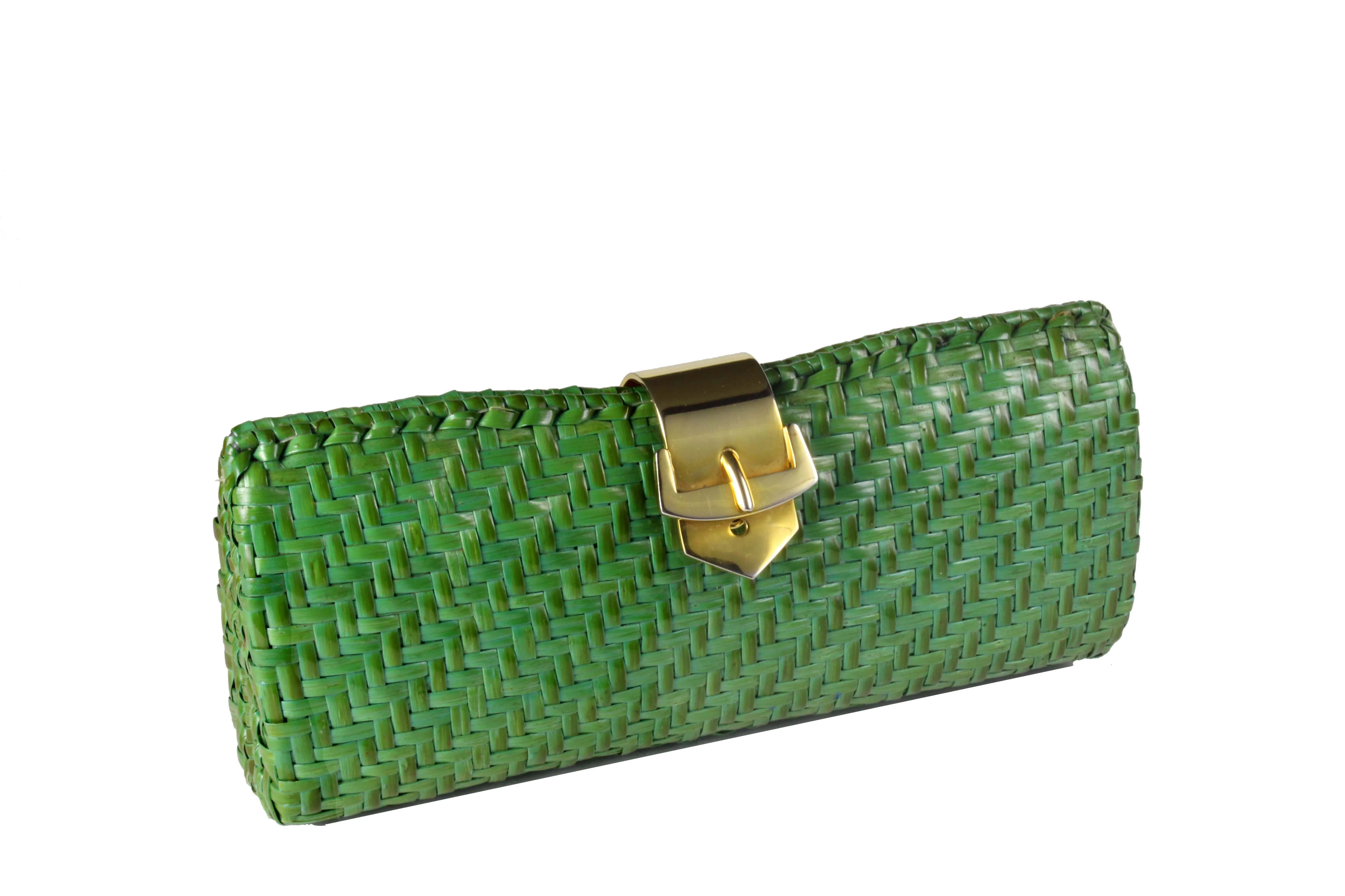 RODO green wicker clutch