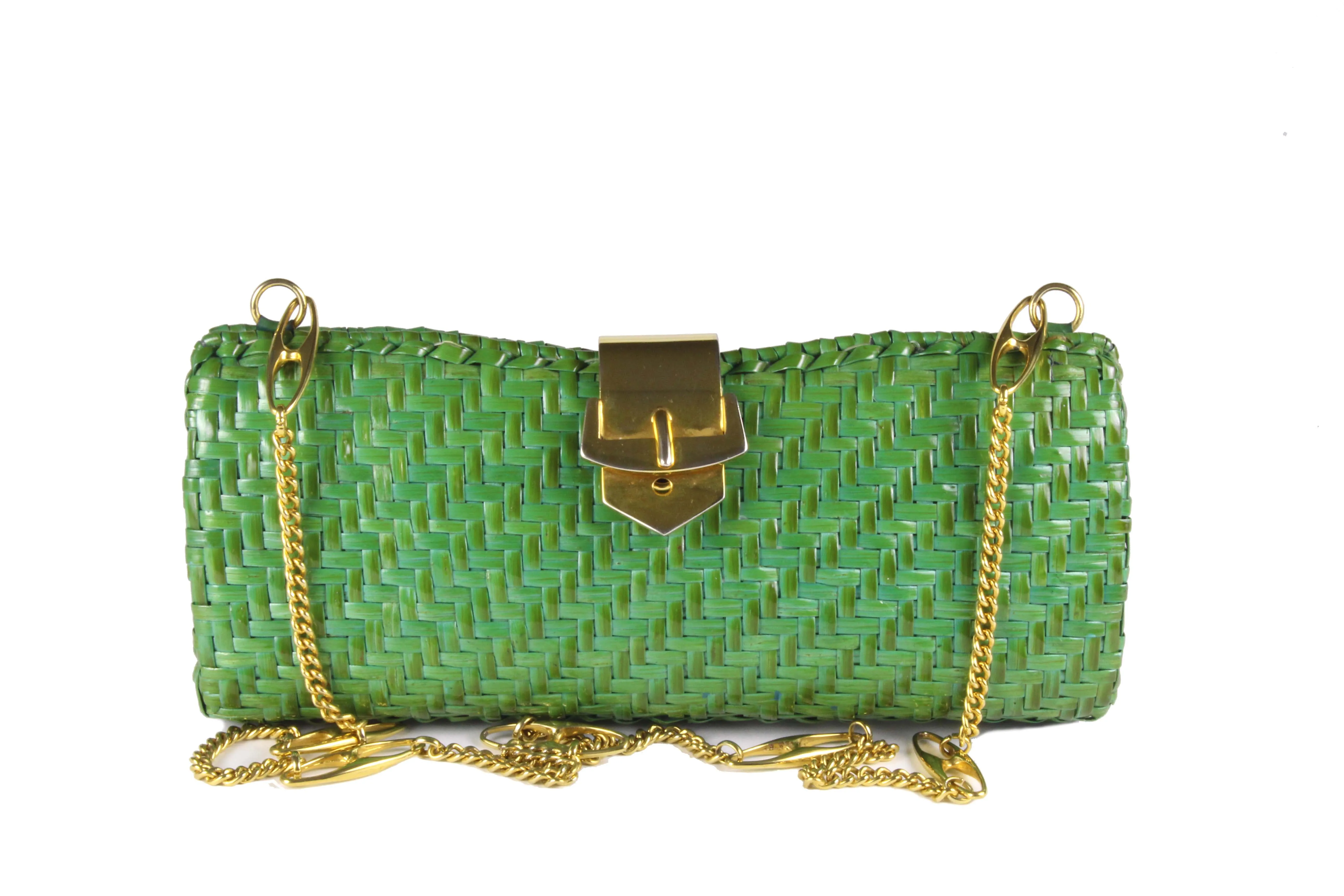 RODO green wicker clutch