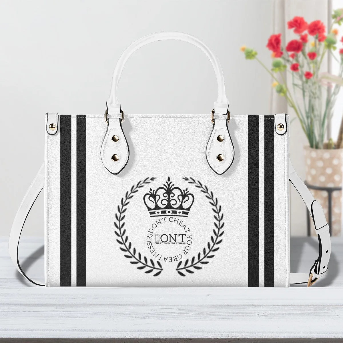 Royalty DON'T D4XV Black Logo , Stripes & Purple  Multiple Sizes Upgraded Luxury Women PU Leather Handbag