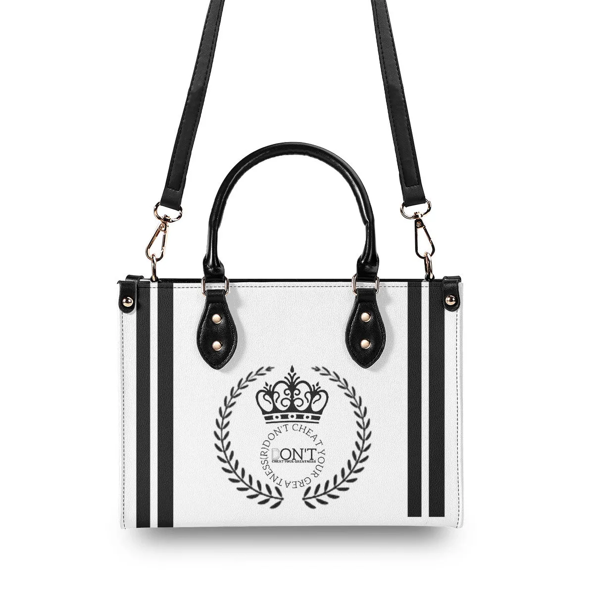 Royalty DON'T D4XV Black Logo , Stripes & Purple  Multiple Sizes Upgraded Luxury Women PU Leather Handbag