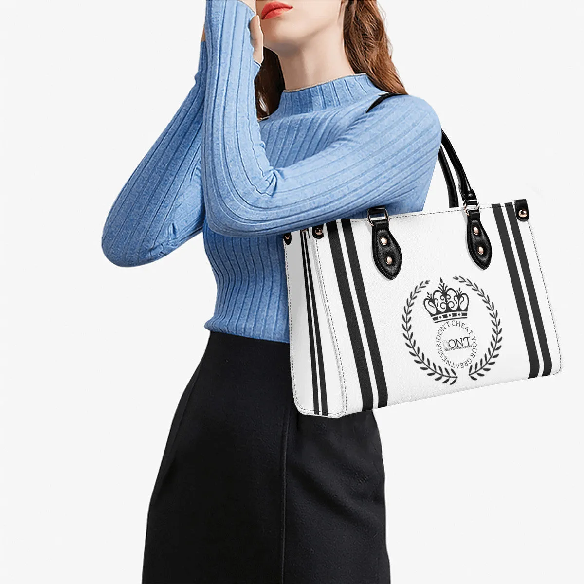 Royalty DON'T D4XV Black Logo , Stripes & Purple  Multiple Sizes Upgraded Luxury Women PU Leather Handbag