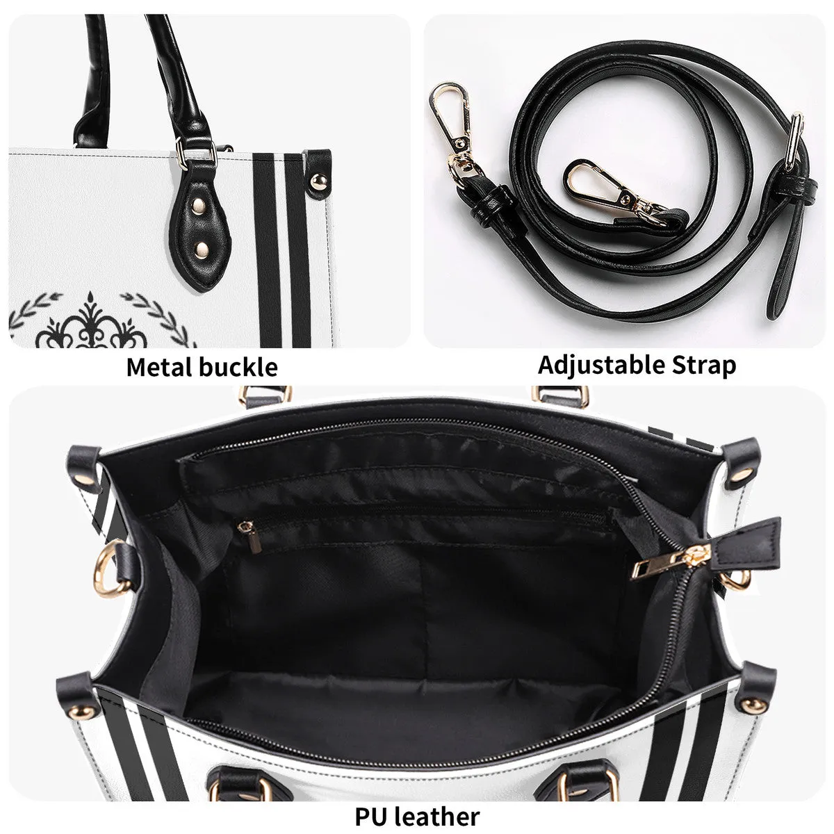 Royalty DON'T D4XV Black Logo , Stripes & Purple  Multiple Sizes Upgraded Luxury Women PU Leather Handbag