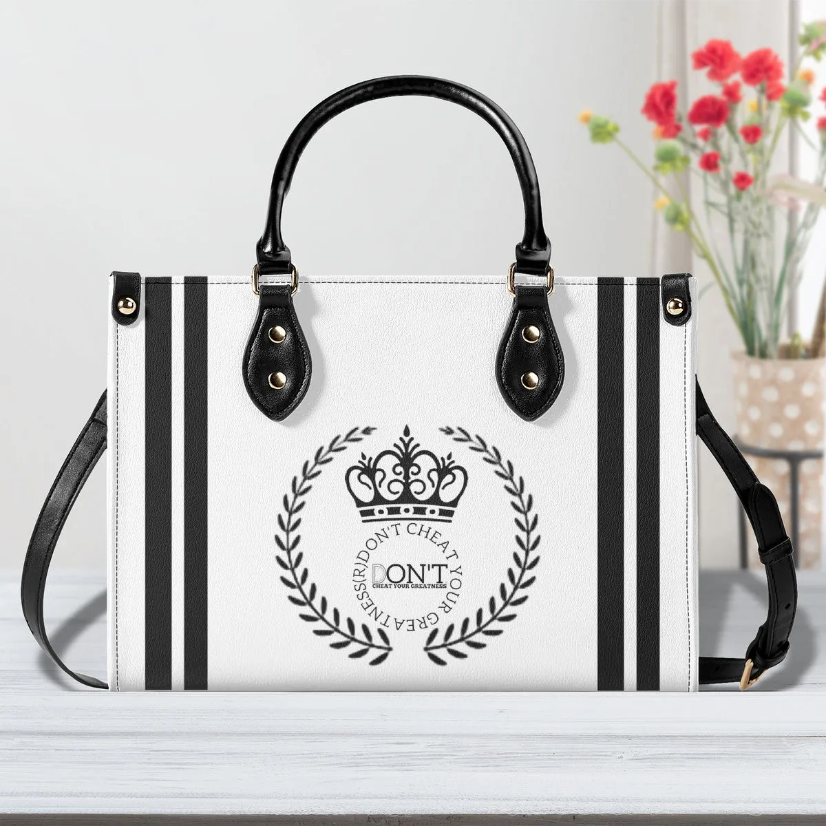 Royalty DON'T D4XV Black Logo , Stripes & Purple  Multiple Sizes Upgraded Luxury Women PU Leather Handbag