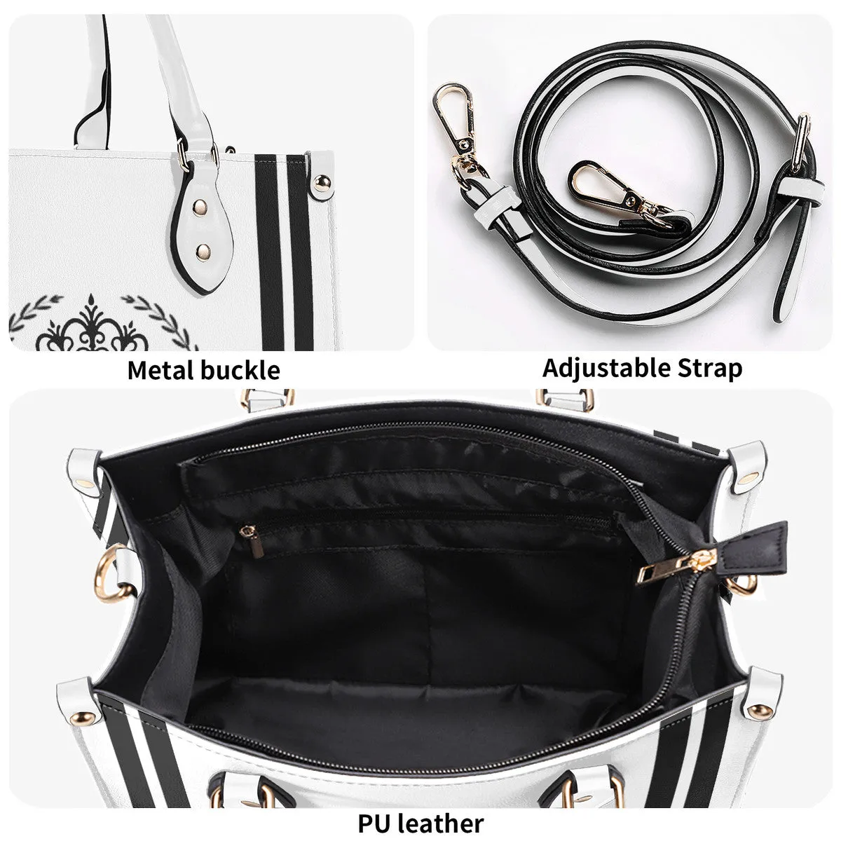 Royalty DON'T D4XV Black Logo , Stripes & Purple  Multiple Sizes Upgraded Luxury Women PU Leather Handbag