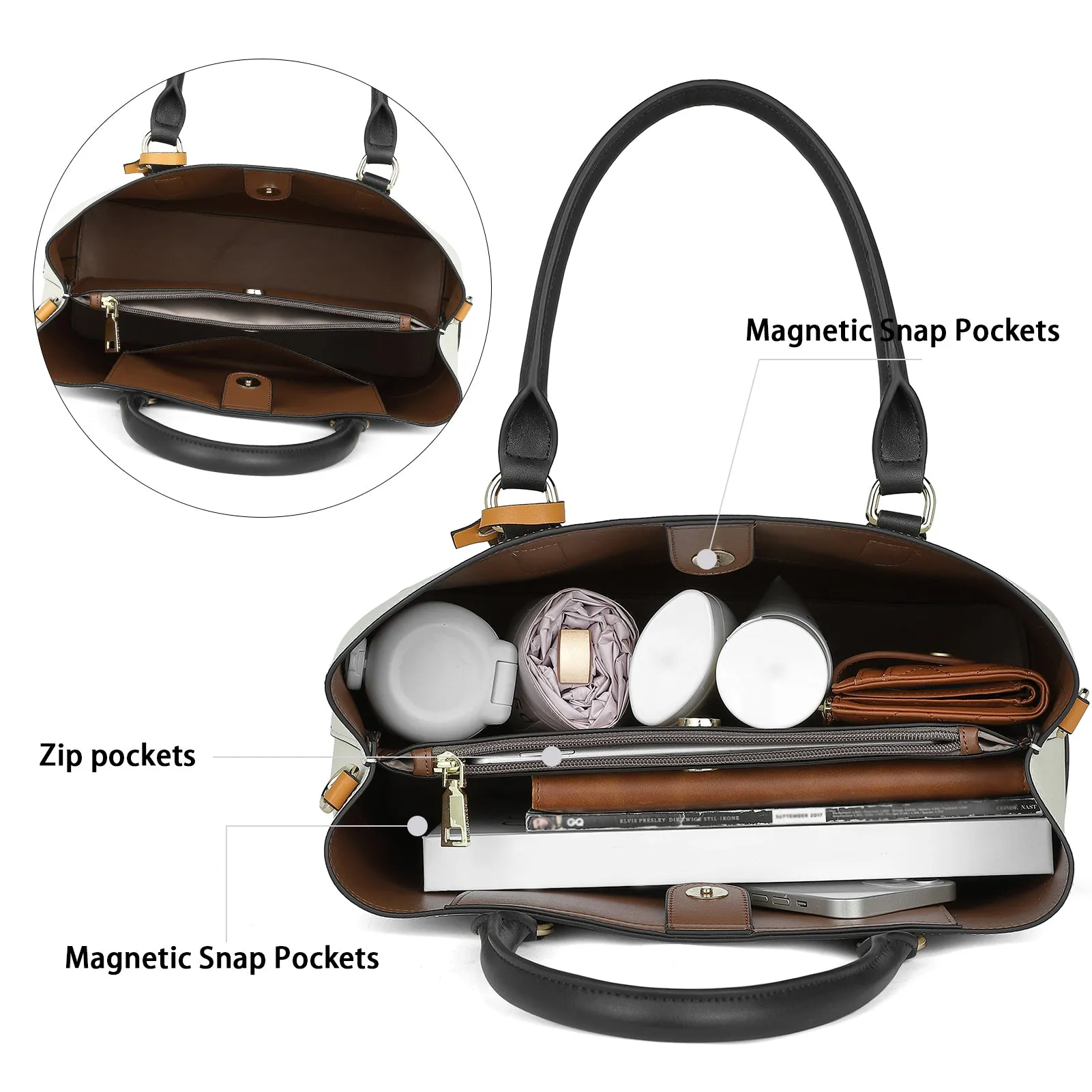 Satchel Handbags Leather Tote Purses Two Tone Designer Work Top Handle
