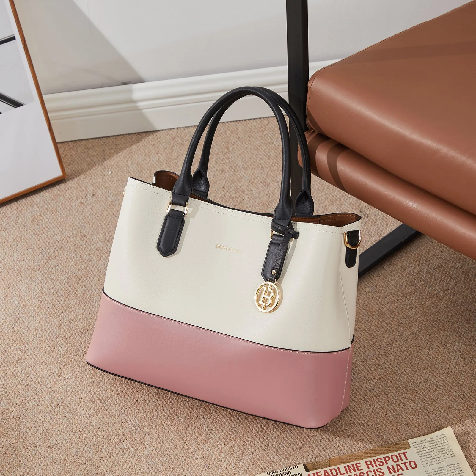 Satchel Handbags Leather Tote Purses Two Tone Designer Work Top Handle