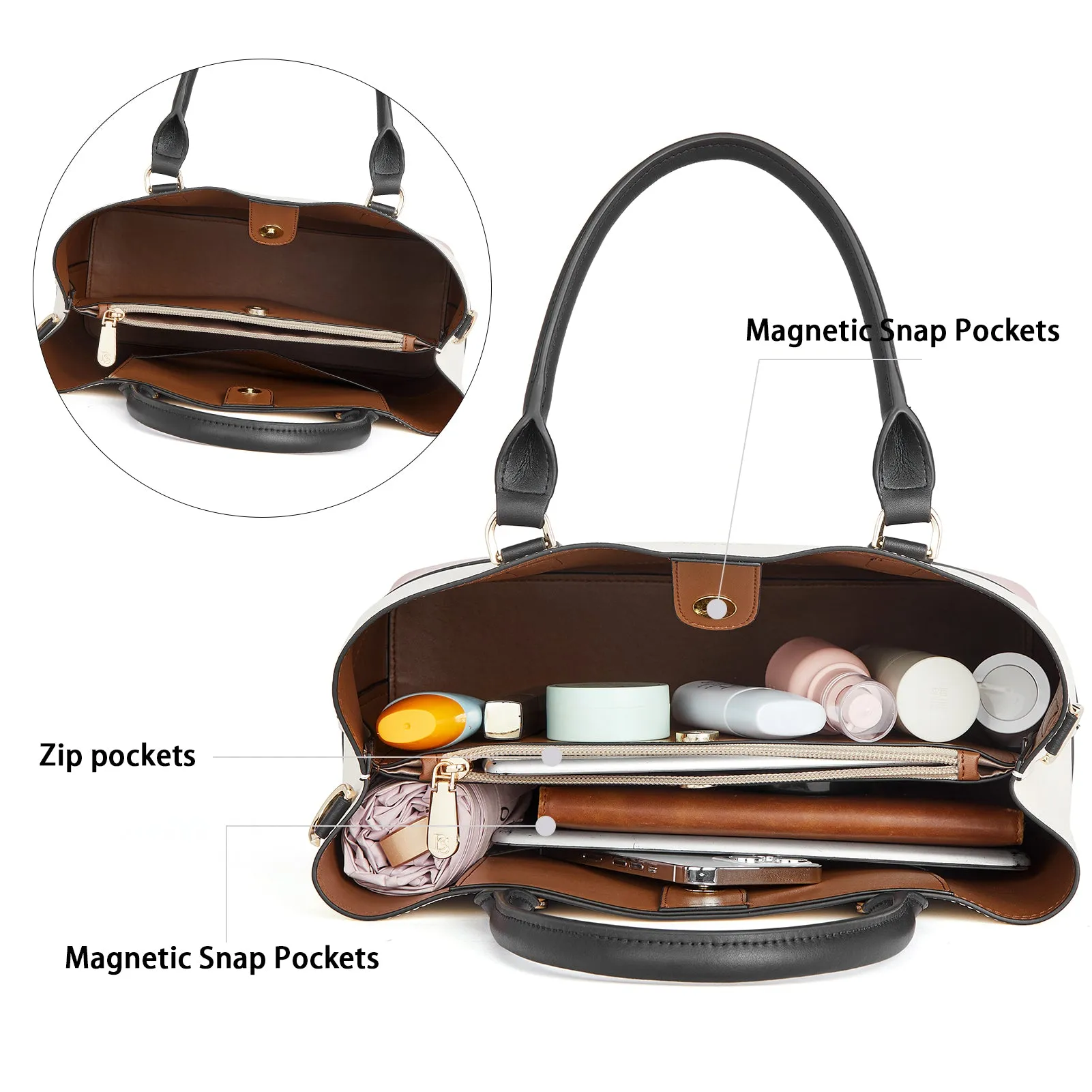 Satchel Handbags Leather Tote Purses Two Tone Designer Work Top Handle