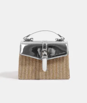 Silver Crossbody Bag with Metallic Faux Leather Details and Adjustable Straps