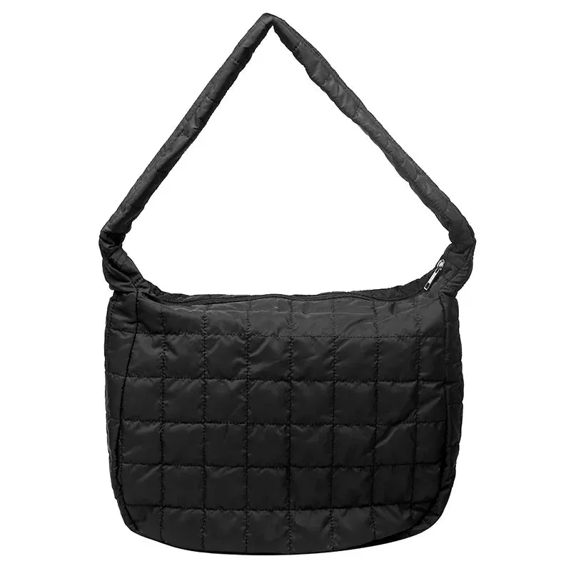 Simple Lingge Crossbody Bag for Women, Down Shoulder Bag, Large Capacity Underarm Bag, Fashion Trend, Winter, New