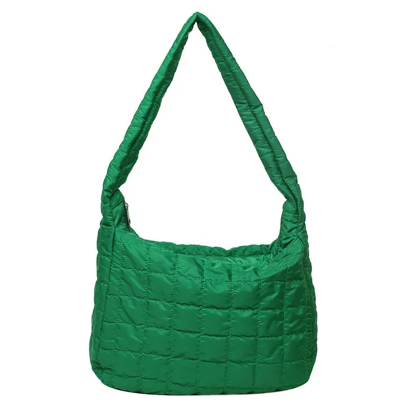 Simple Lingge Crossbody Bag for Women, Down Shoulder Bag, Large Capacity Underarm Bag, Fashion Trend, Winter, New