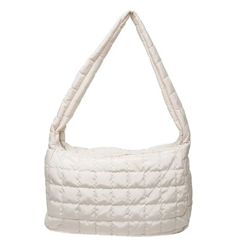 Simple Lingge Crossbody Bag for Women, Down Shoulder Bag, Large Capacity Underarm Bag, Fashion Trend, Winter, New
