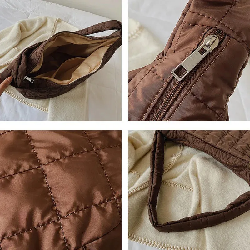 Simple Lingge Crossbody Bag for Women, Down Shoulder Bag, Large Capacity Underarm Bag, Fashion Trend, Winter, New