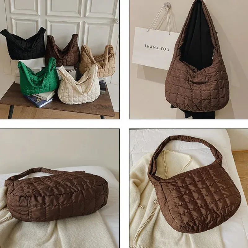 Simple Lingge Crossbody Bag for Women, Down Shoulder Bag, Large Capacity Underarm Bag, Fashion Trend, Winter, New