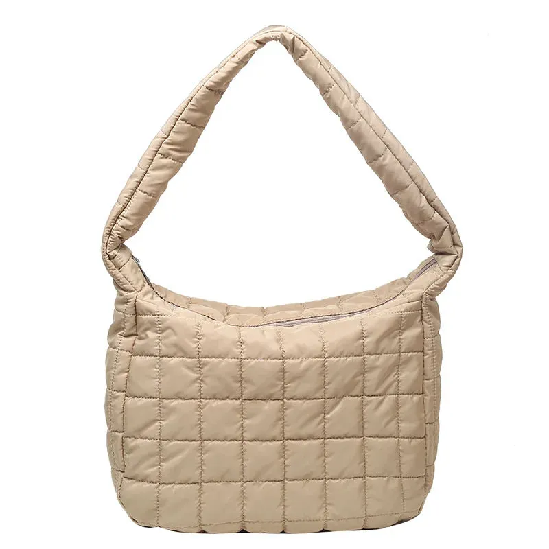 Simple Lingge Crossbody Bag for Women, Down Shoulder Bag, Large Capacity Underarm Bag, Fashion Trend, Winter, New