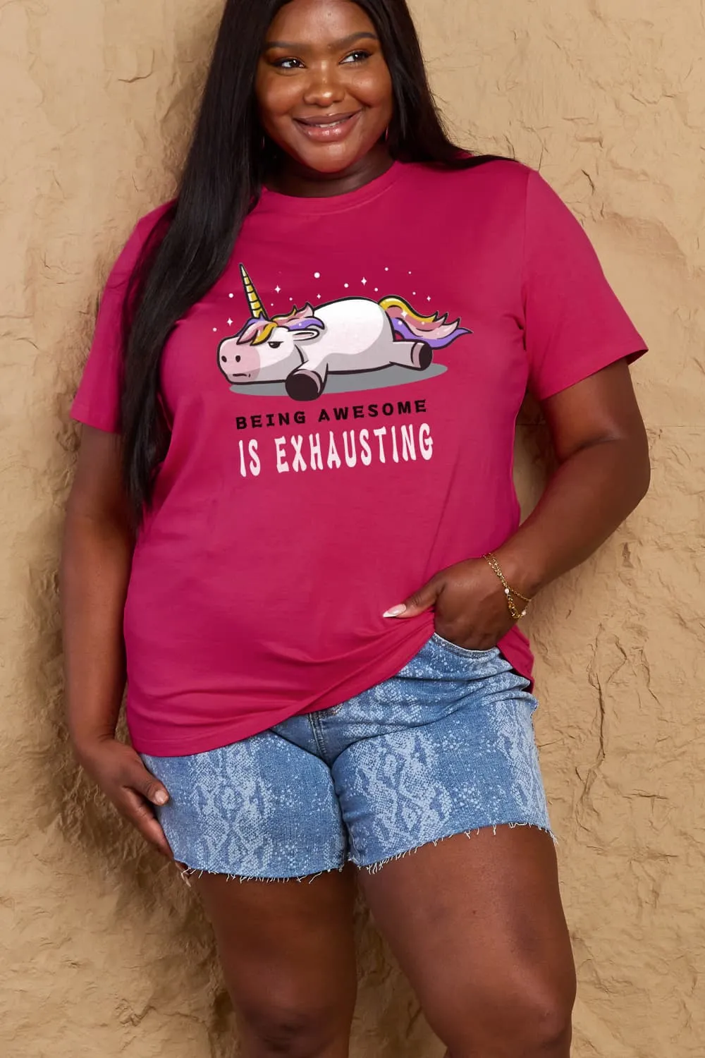 Simply Love Full Size BEING AWESOME IS EXHAUSTING Graphic Cotton Tee