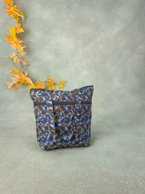 Small handbag Grey with Dark Blue Botanical Patterns