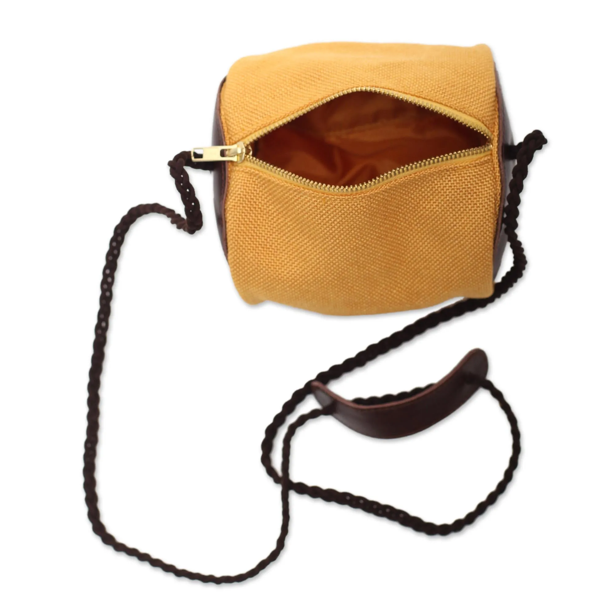 Small Javanese Cotton and Leather Sling Bag - Java Barrel | NOVICA