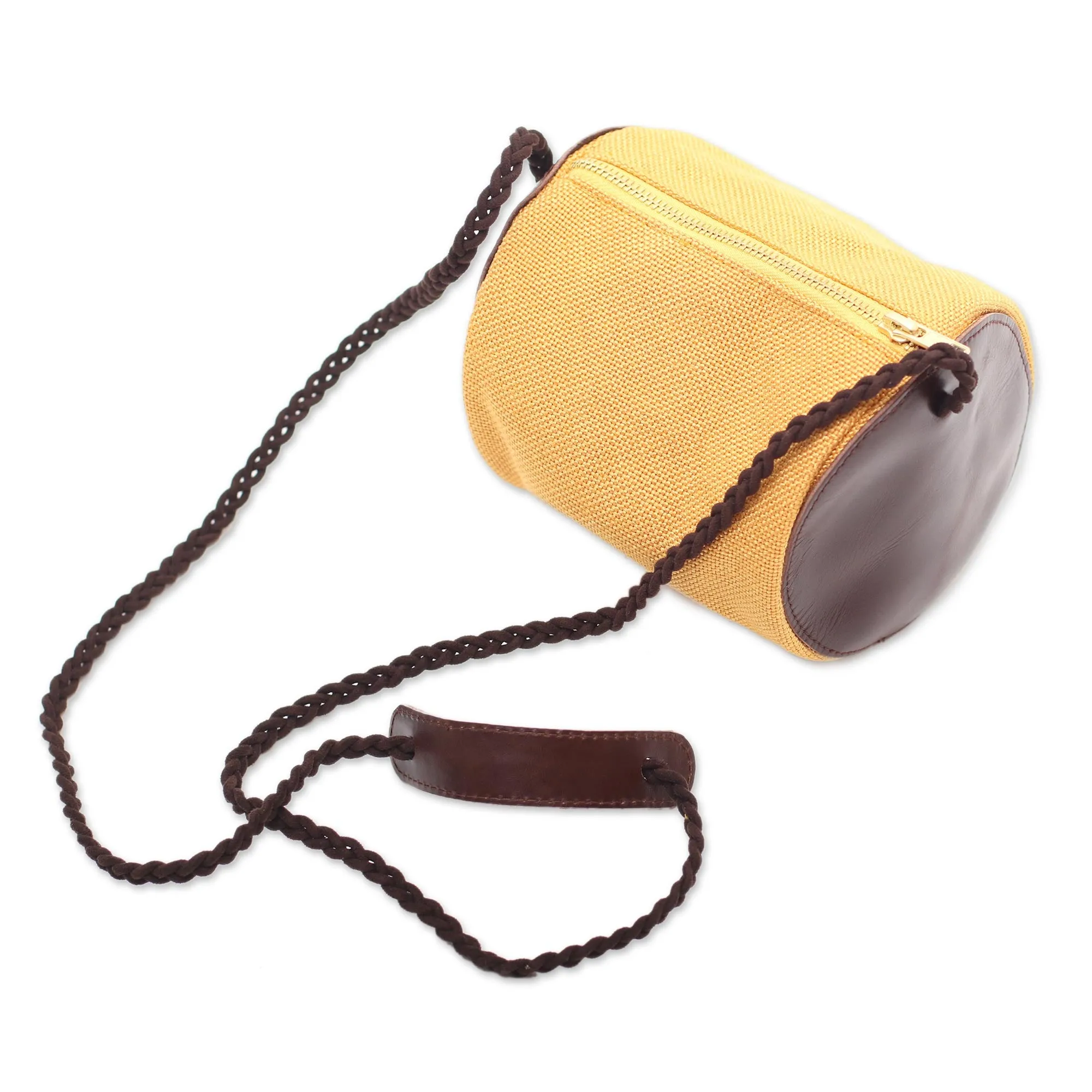 Small Javanese Cotton and Leather Sling Bag - Java Barrel | NOVICA