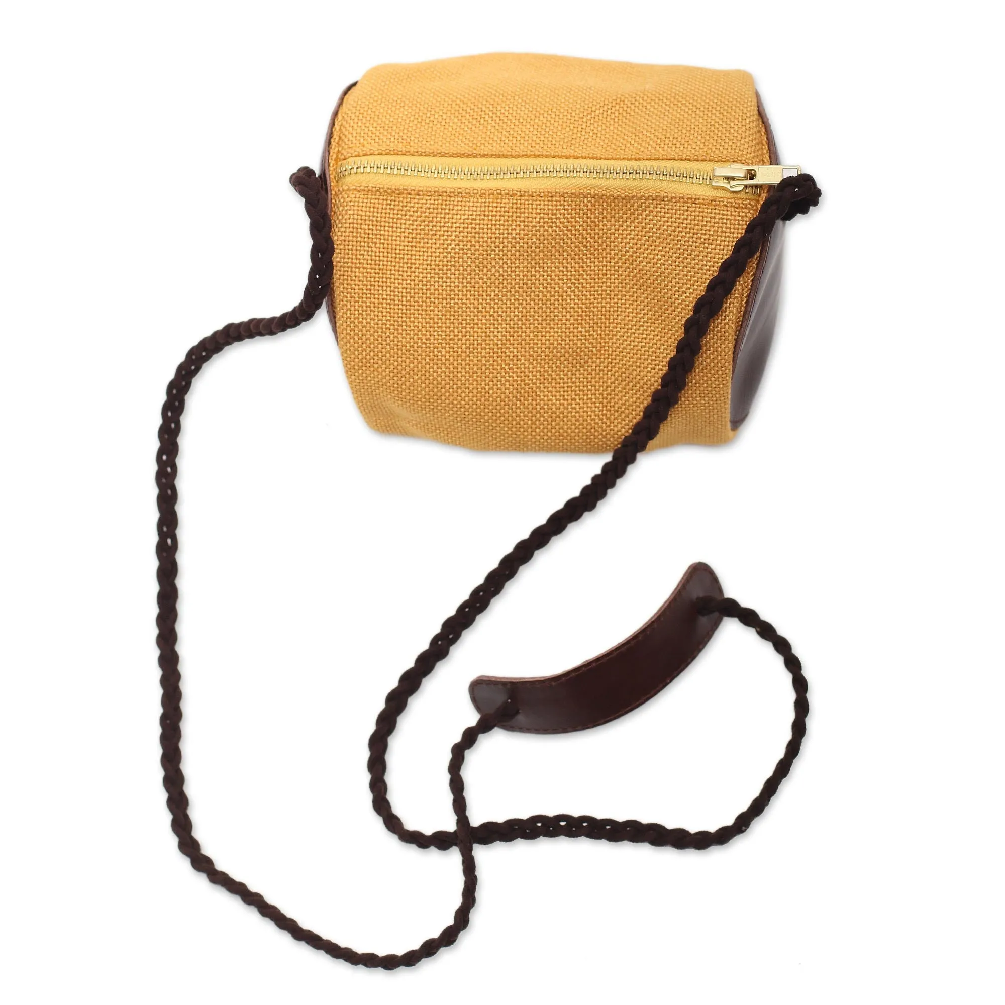 Small Javanese Cotton and Leather Sling Bag - Java Barrel | NOVICA