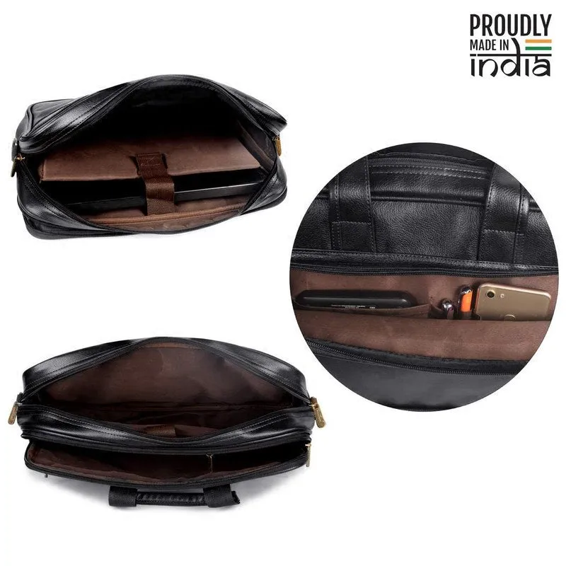 THE CLOWNFISH Faux Leather 15.6 inch Laptop Messenger Bag Briefcase (Dark Brown)