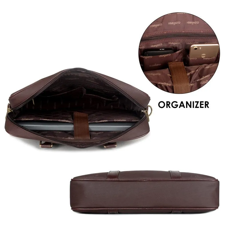 THE CLOWNFISH Faux Leather 15.6 inch Laptop Messenger Bag Briefcase (Dark Brown)