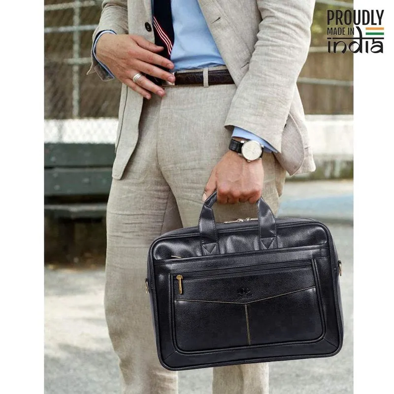 THE CLOWNFISH Faux Leather Expandable 15.6 inch Laptop Messenger Bag Laptop Briefcase (Dark Brown)
