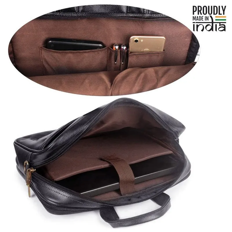 THE CLOWNFISH Faux Leather Expandable 15.6 inch Laptop Messenger Bag Laptop Briefcase (Dark Brown)