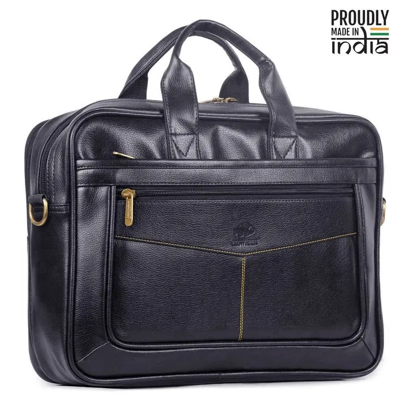 THE CLOWNFISH Faux Leather Expandable 15.6 inch Laptop Messenger Bag Laptop Briefcase (Dark Brown)