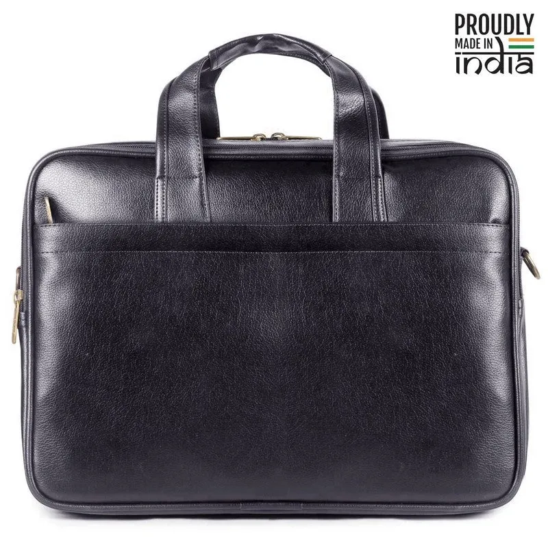 THE CLOWNFISH Faux Leather Expandable 15.6 inch Laptop Messenger Bag Laptop Briefcase (Dark Brown)