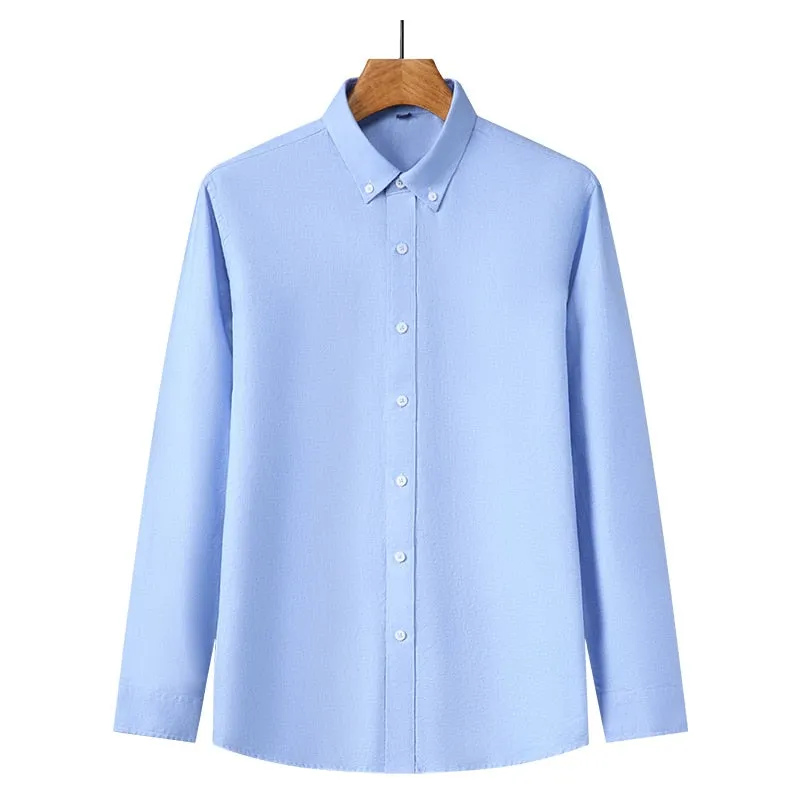 Top Grade 100% Cotton Fashion Brand Designer Slim Fit Button Down Shirts Solid Color Casual Long Sleeve Men Clothing