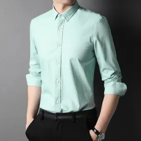 Top Grade 100% Cotton Fashion Brand Designer Slim Fit Button Down Shirts Solid Color Casual Long Sleeve Men Clothing