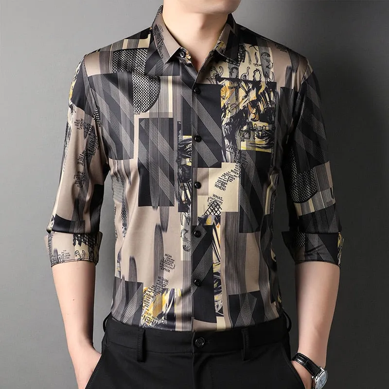 Top Grade Luxury Brand Fashion Slim Fit Designer Striped Classic Shirts For Men  Shirt Long Sleeve Casual Mens Clothes